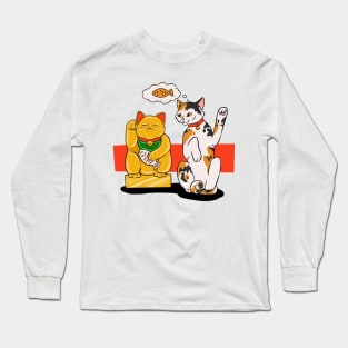 Lucky cat maneki neko koi cat gold Long Sleeve T-Shirt